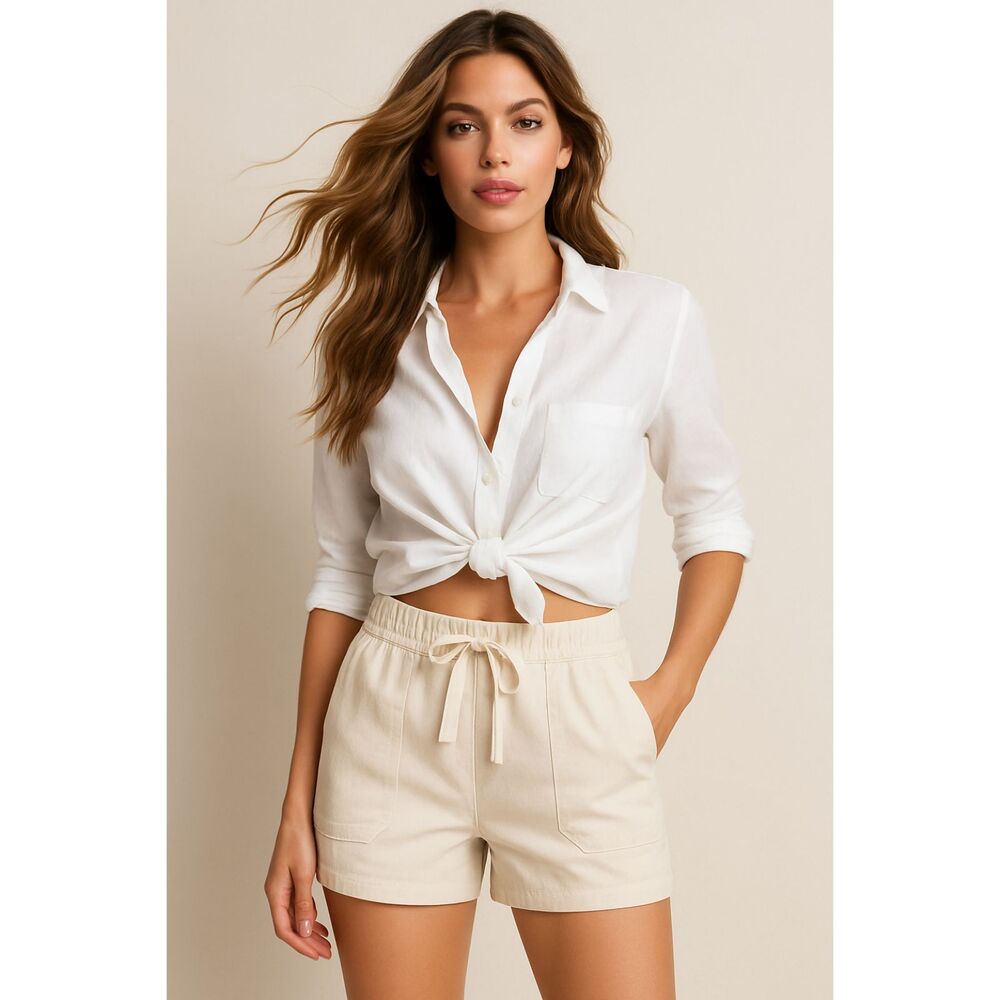 LOFT BEIGE DRAWSTRING BOHO SUMMER LOUNGE COTTON CLASSIC SHORTS SZ: M NWT